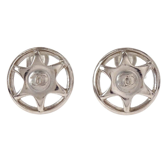 Chanel Button Clip-On Earrings Silver 97A