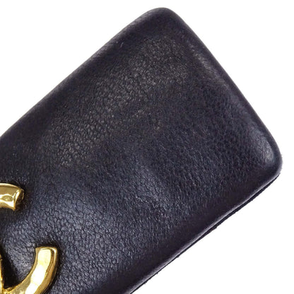 Chanel Hair Clip Barrette CC Black Gold Leather Hair Accessories