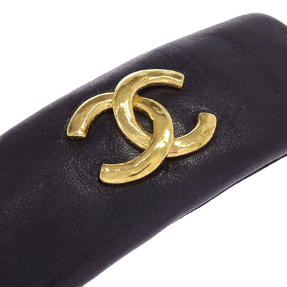 Chanel Hair Clip Barrette CC Black Gold Leather Hair Accessories