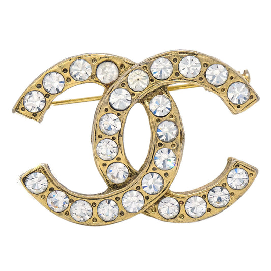 Chanel CC Brooch Pin Gold Rhinestone