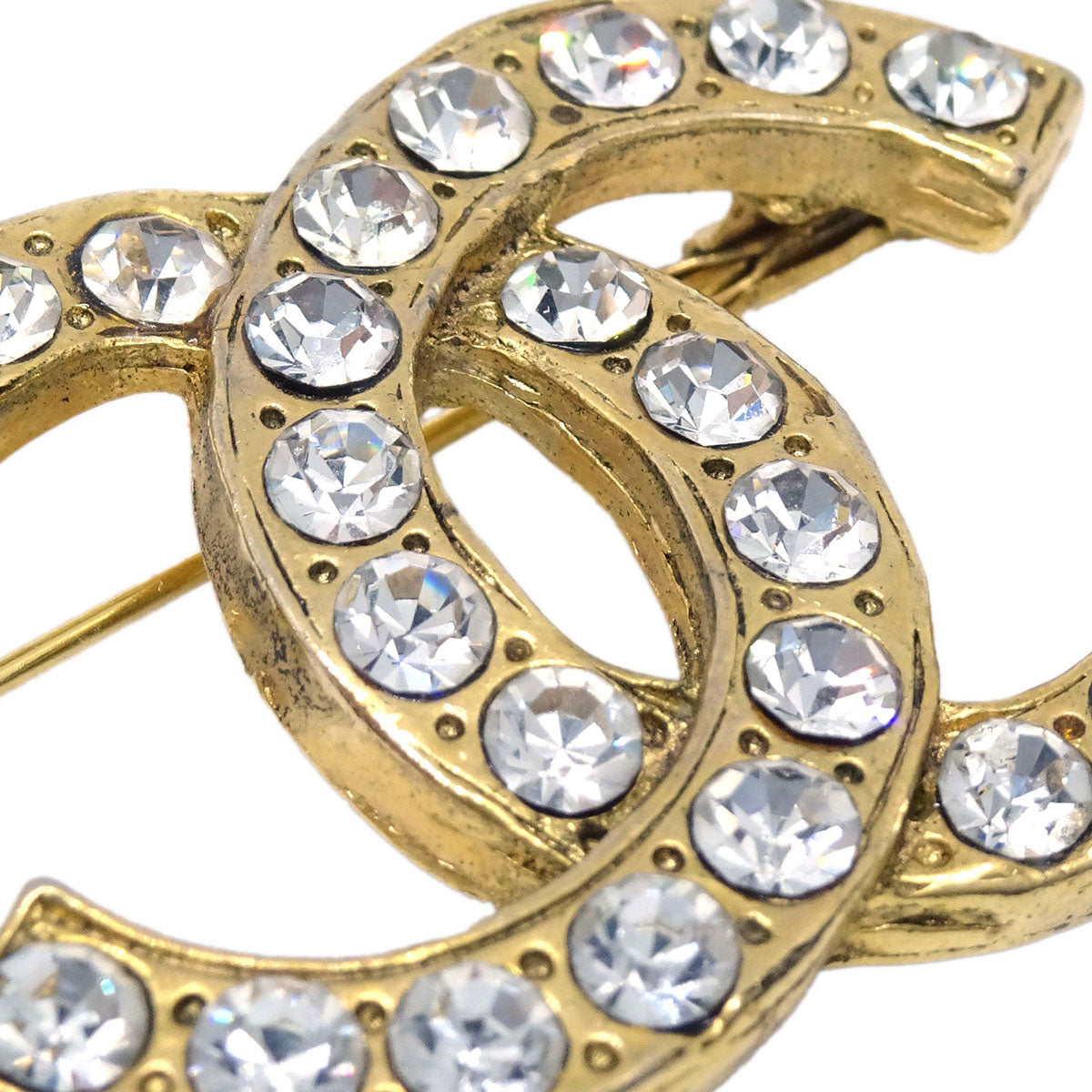Chanel CC Brooch Pin Gold Rhinestone