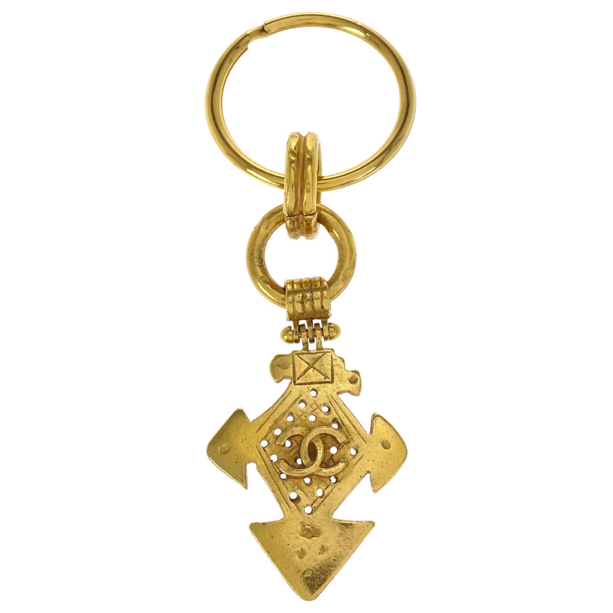 Chanel Gold Key Holder Bag Charm Cross 94P Small Good