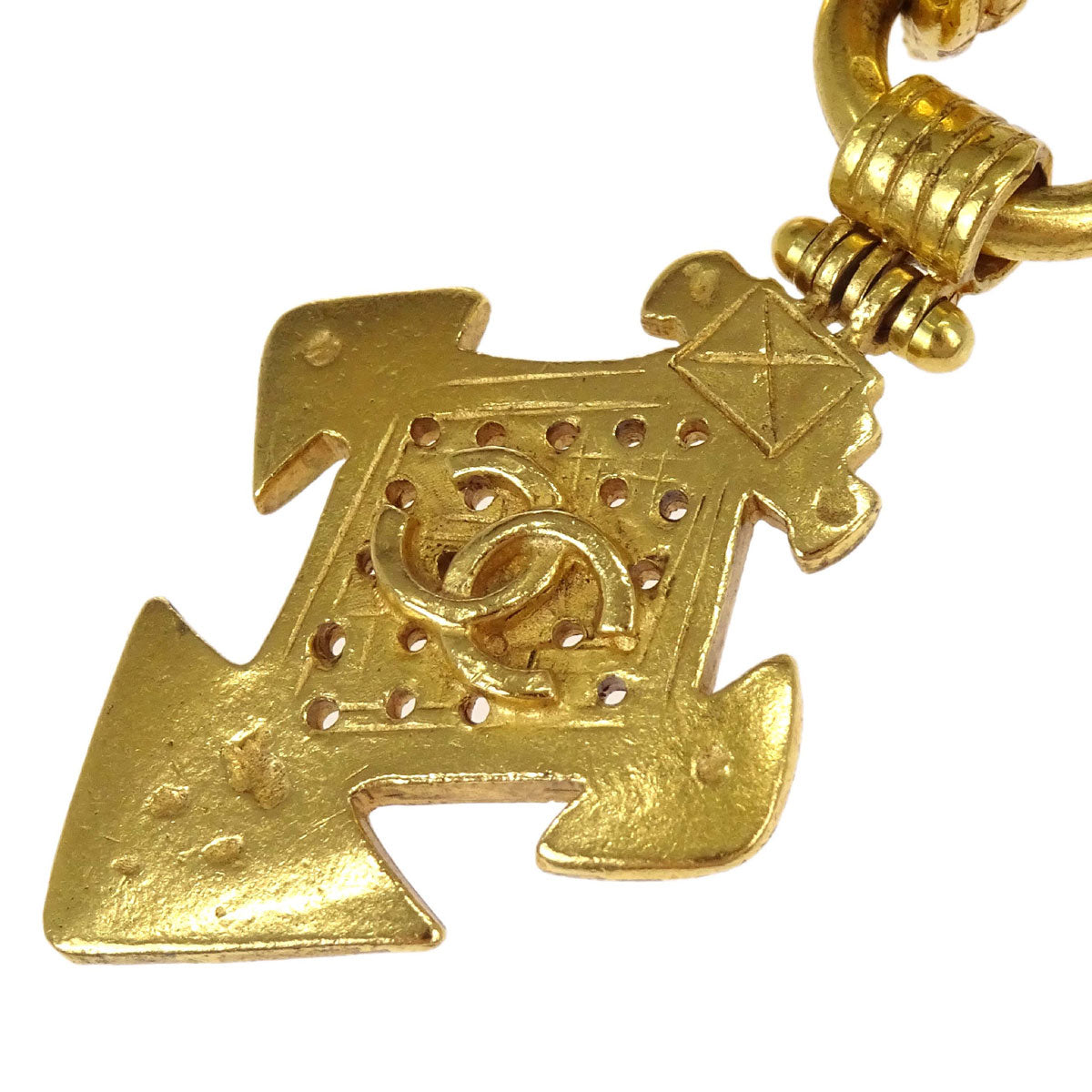 Chanel Gold Key Holder Bag Charm Cross 94P Small Good