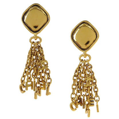 Chanel Gold Rhombus Fringe Dangle Clip-On Earrings