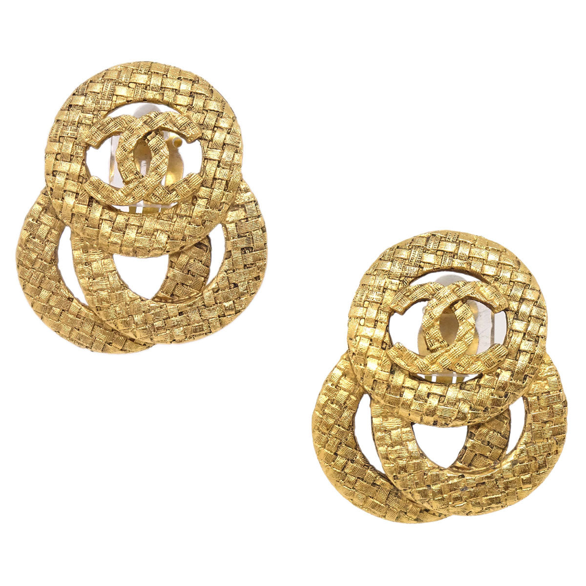 Chanel Woven CC Clip-On Earrings Gold 2848