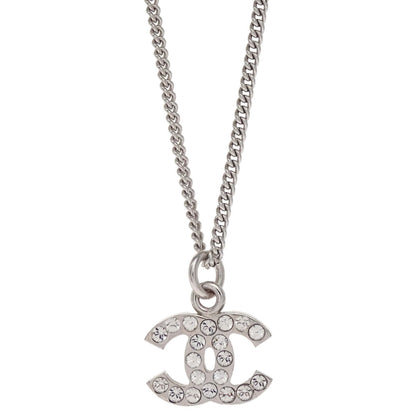 Chanel CC Chain Necklace Pendant Silver Rhinestone 07V