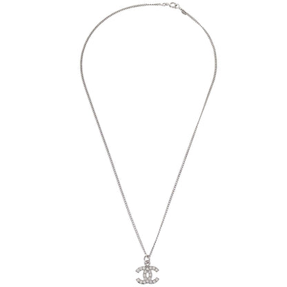 Chanel CC Chain Necklace Pendant Silver Rhinestone 07V