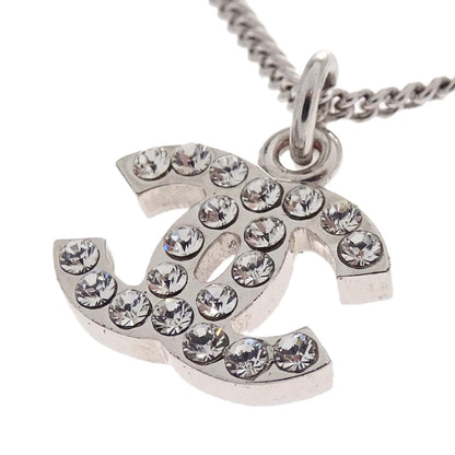 Chanel CC Chain Necklace Pendant Silver Rhinestone 07V