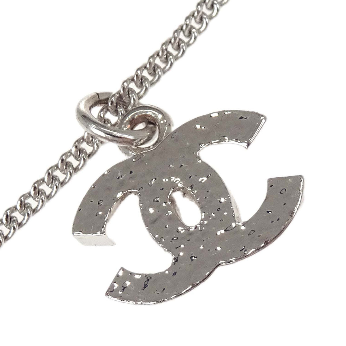 Chanel CC Chain Necklace Pendant Silver Rhinestone 07V