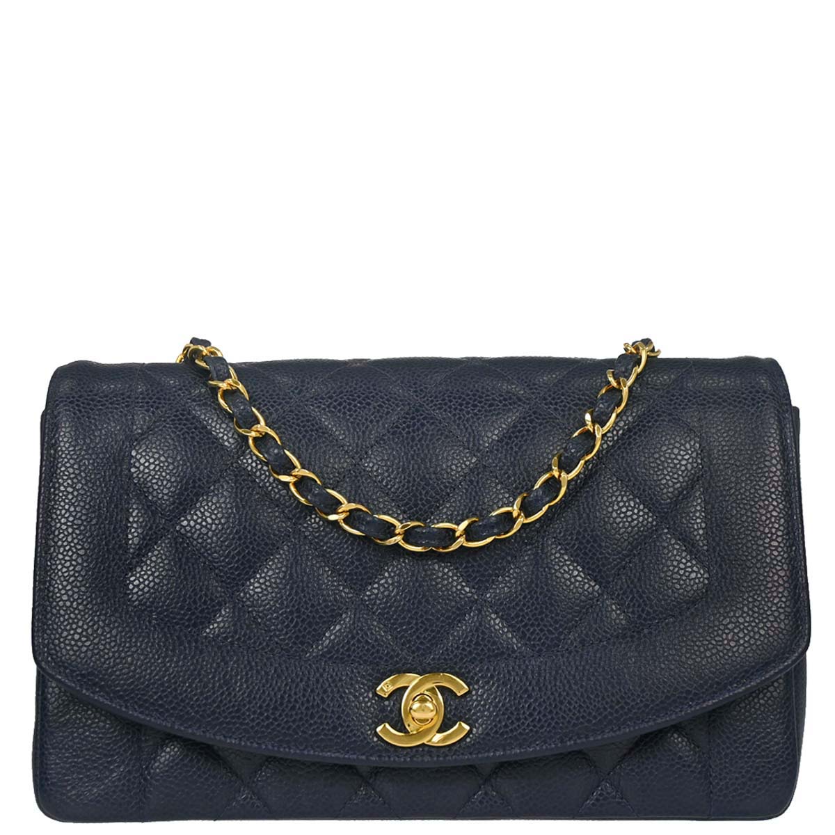Chanel 1994-1996 Navy Caviar Medium Diana Shoulder Bag