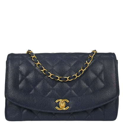 Chanel 1994-1996 Navy Caviar Medium Diana Shoulder Bag