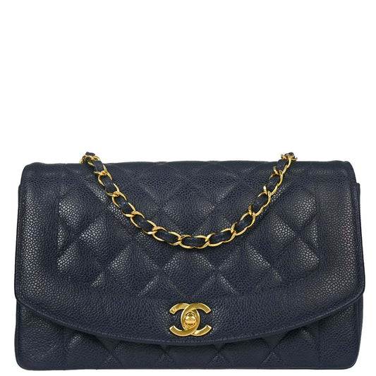 Chanel 1994-1996 Navy Caviar Medium Diana Shoulder Bag