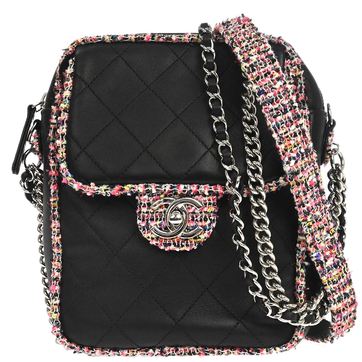 Chanel 2019 Black Tweed Lambskin Shoulder Bag