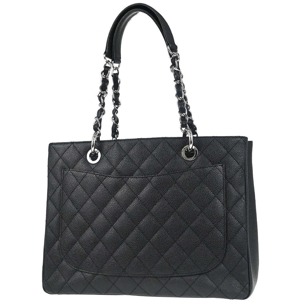Chanel 2012 Black Caviar Skin Grand Shopping Tote GST Chain Handbag