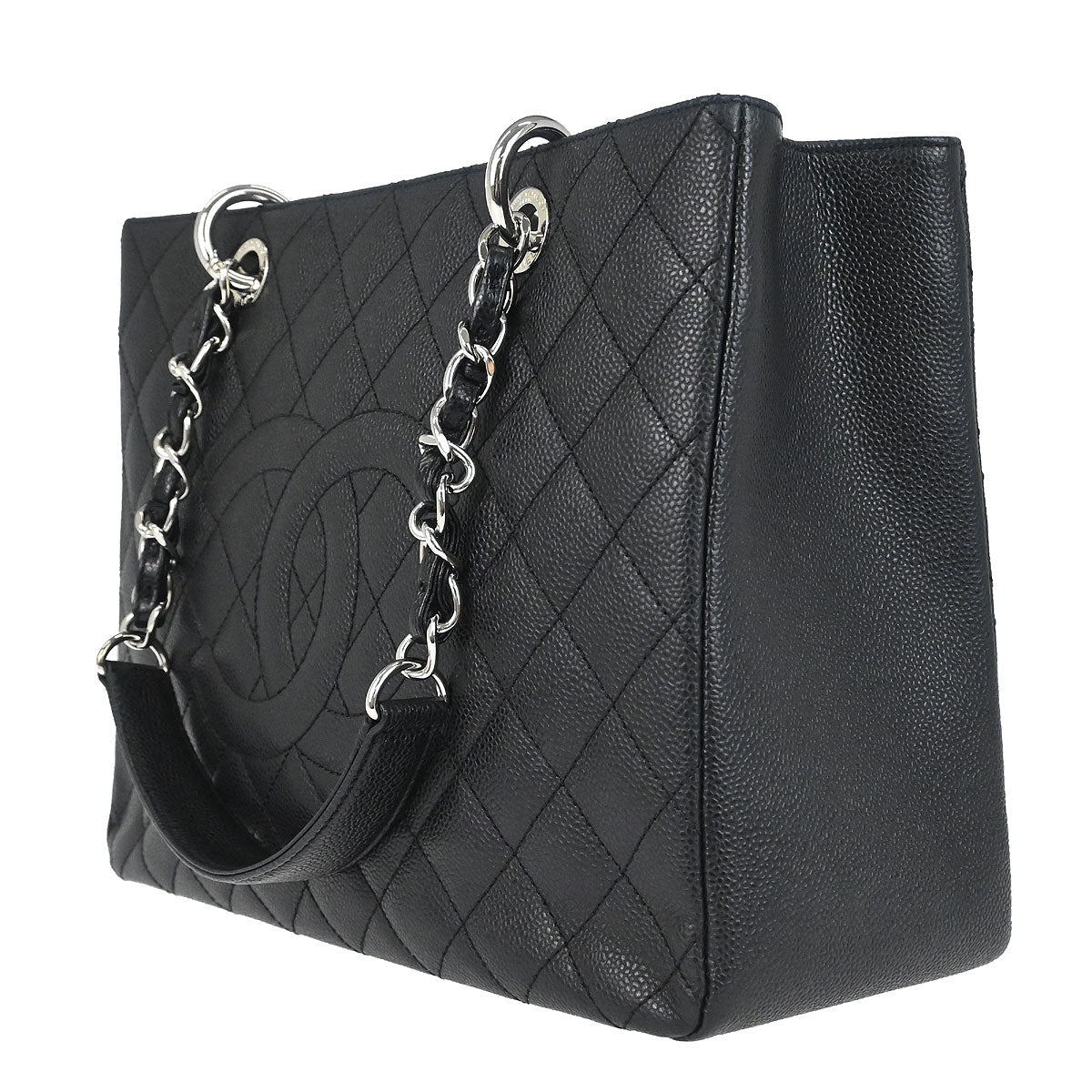 Chanel 2012 Black Caviar Skin Grand Shopping Tote GST Chain Handbag