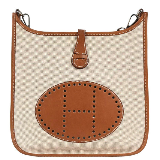 Hermes Natural Toile H Barenia Evelyne 2 PM Shoulder Bag