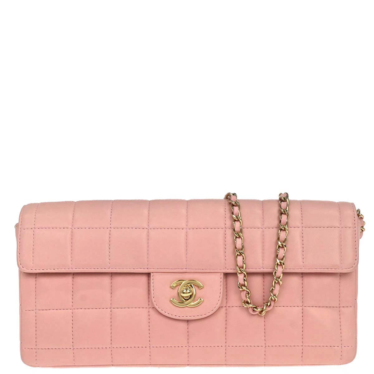 Chanel 2003-2004 Pink Lambskin Choco Bar East West Shoulder Bag