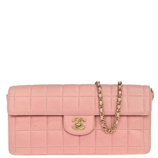 Chanel 2003-2004 Pink Lambskin Choco Bar East West Shoulder Bag