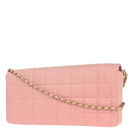 Chanel 2003-2004 Pink Lambskin Choco Bar East West Shoulder Bag