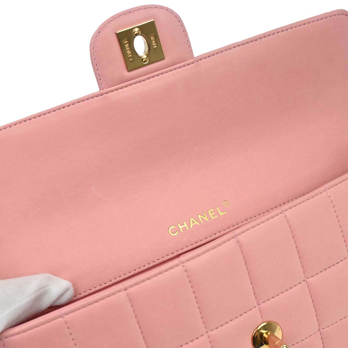 Chanel 2003-2004 Pink Lambskin Choco Bar East West Shoulder Bag