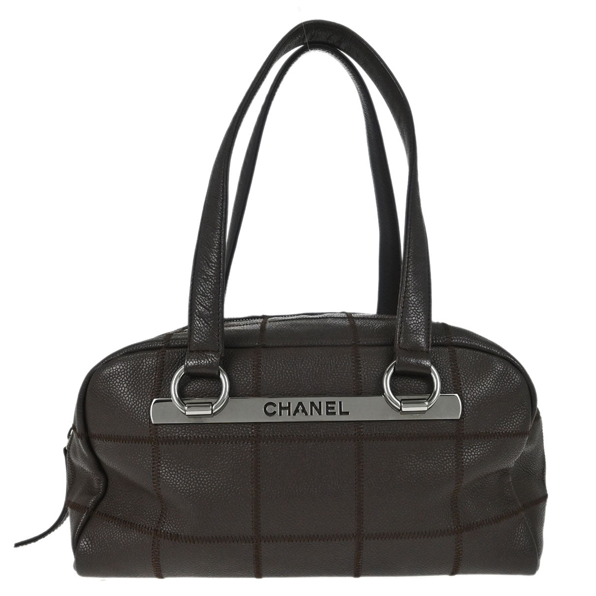 Chanel 2005-2006 Brown Caviar Skin Choco Bar Wild Stitch Handbag