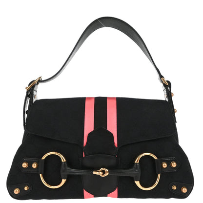 Gucci Black Pink Canvas GG Horsebit Handbag