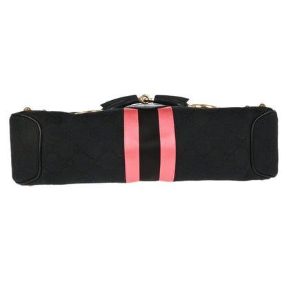Gucci Black Pink Canvas GG Horsebit Handbag