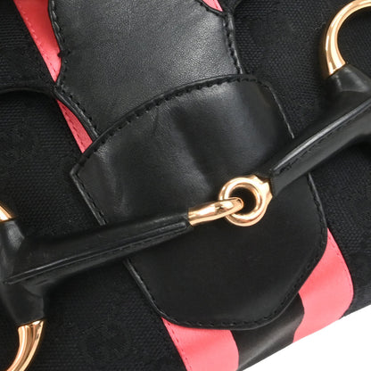 Gucci Black Pink Canvas GG Horsebit Handbag