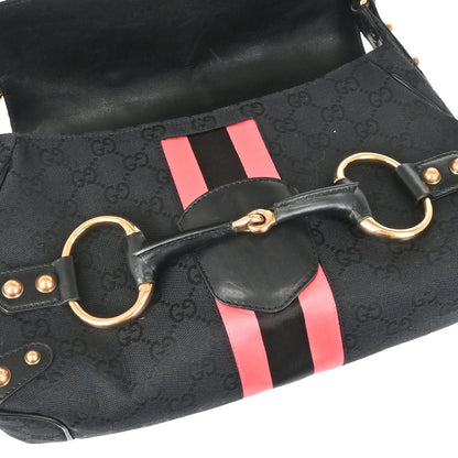 Gucci Black Pink Canvas GG Horsebit Handbag