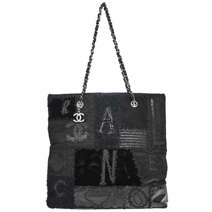 Chanel 2018 Black Tweed Patchwork Chain Tote Bag