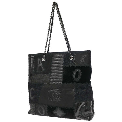 Chanel 2018 Black Tweed Patchwork Chain Tote Bag