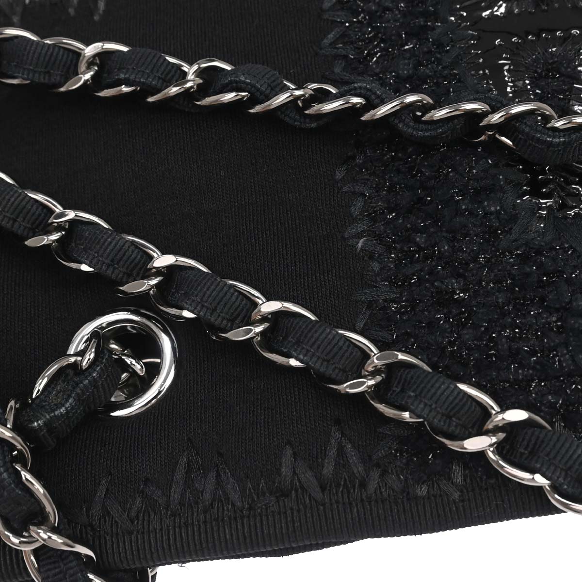 Chanel 2018 Black Tweed Patchwork Chain Tote Bag