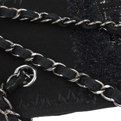 Chanel 2018 Black Tweed Patchwork Chain Tote Bag