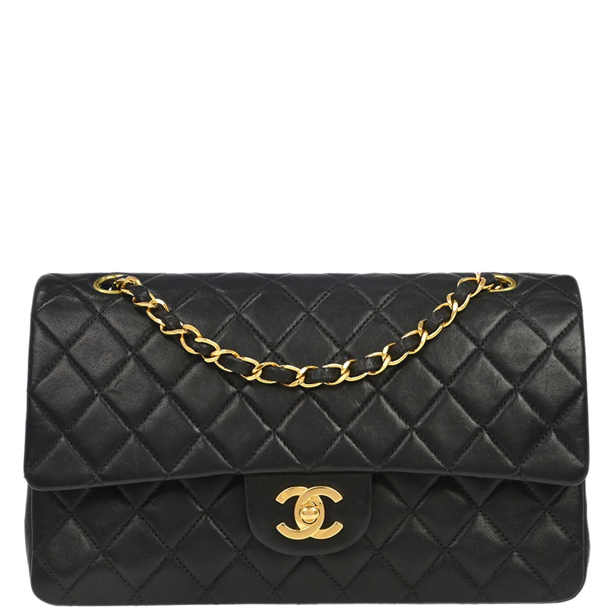 Chanel 2000-2002 Black Lambskin Medium Classic Double Flap Shoulder Bag