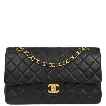 Chanel 2000-2002 Black Lambskin Medium Classic Double Flap Shoulder Bag