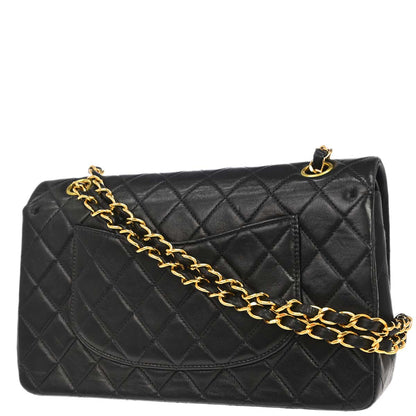 Chanel 2000-2002 Black Lambskin Medium Classic Double Flap Shoulder Bag