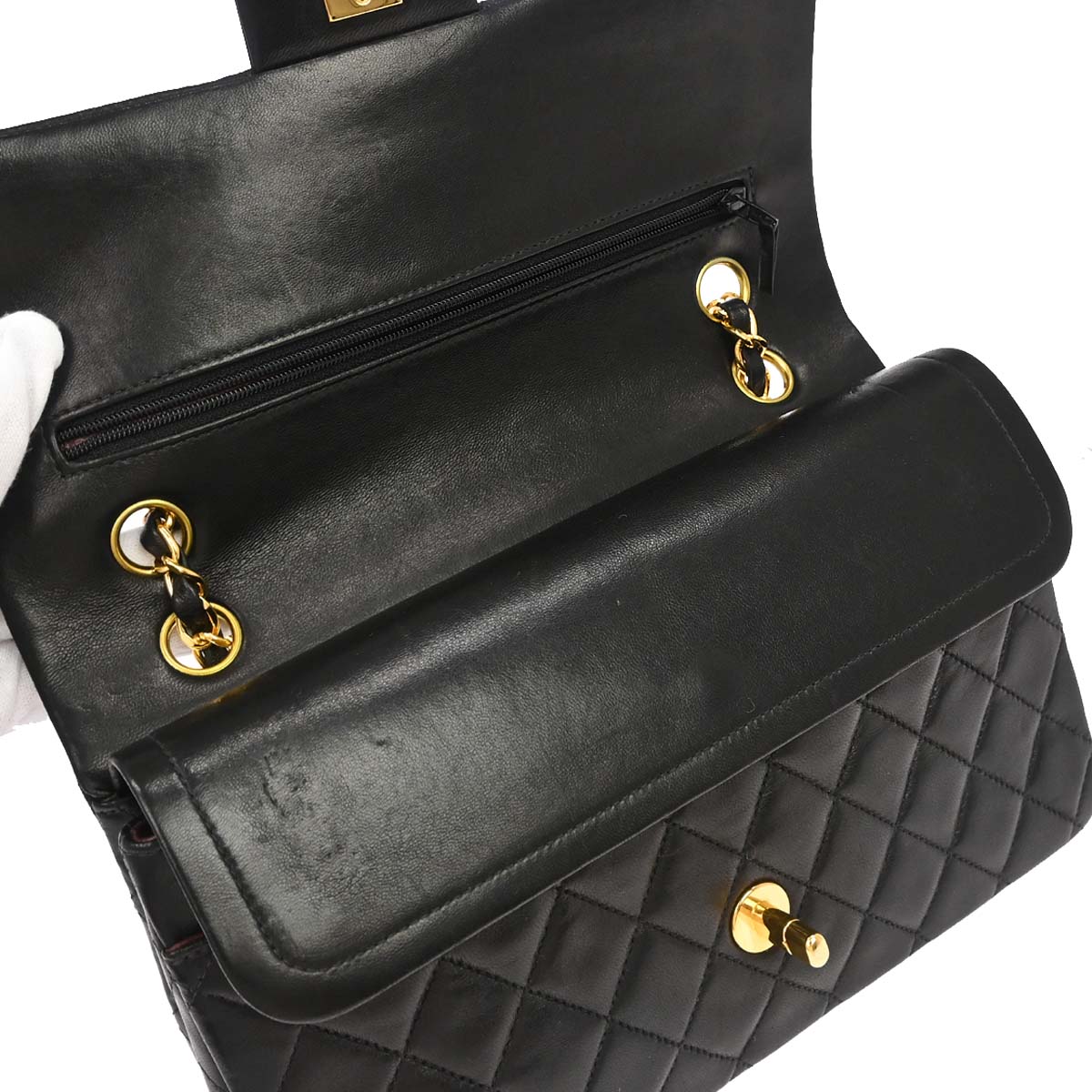 Chanel 2000-2002 Black Lambskin Medium Classic Double Flap Shoulder Bag