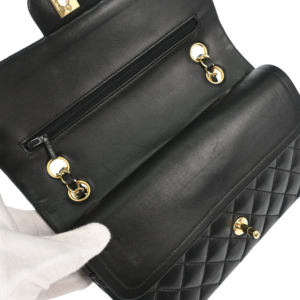 Chanel Black Lambskin Medium Classic Double Flap Shoulder Bag