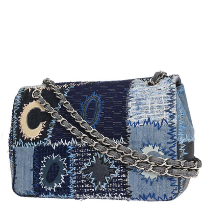 Chanel 2015-2016 Blue Tweed Patchwork Jumbo Shoulder Bag