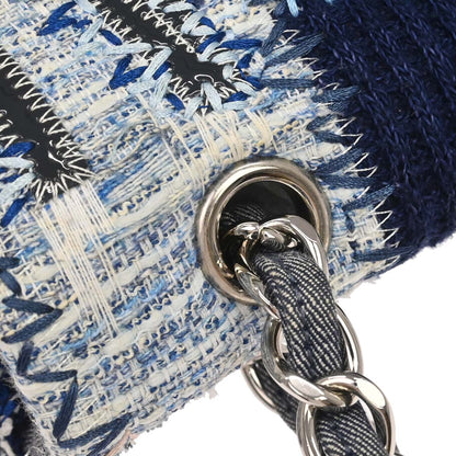 Chanel 2015-2016 Blue Tweed Patchwork Jumbo Shoulder Bag