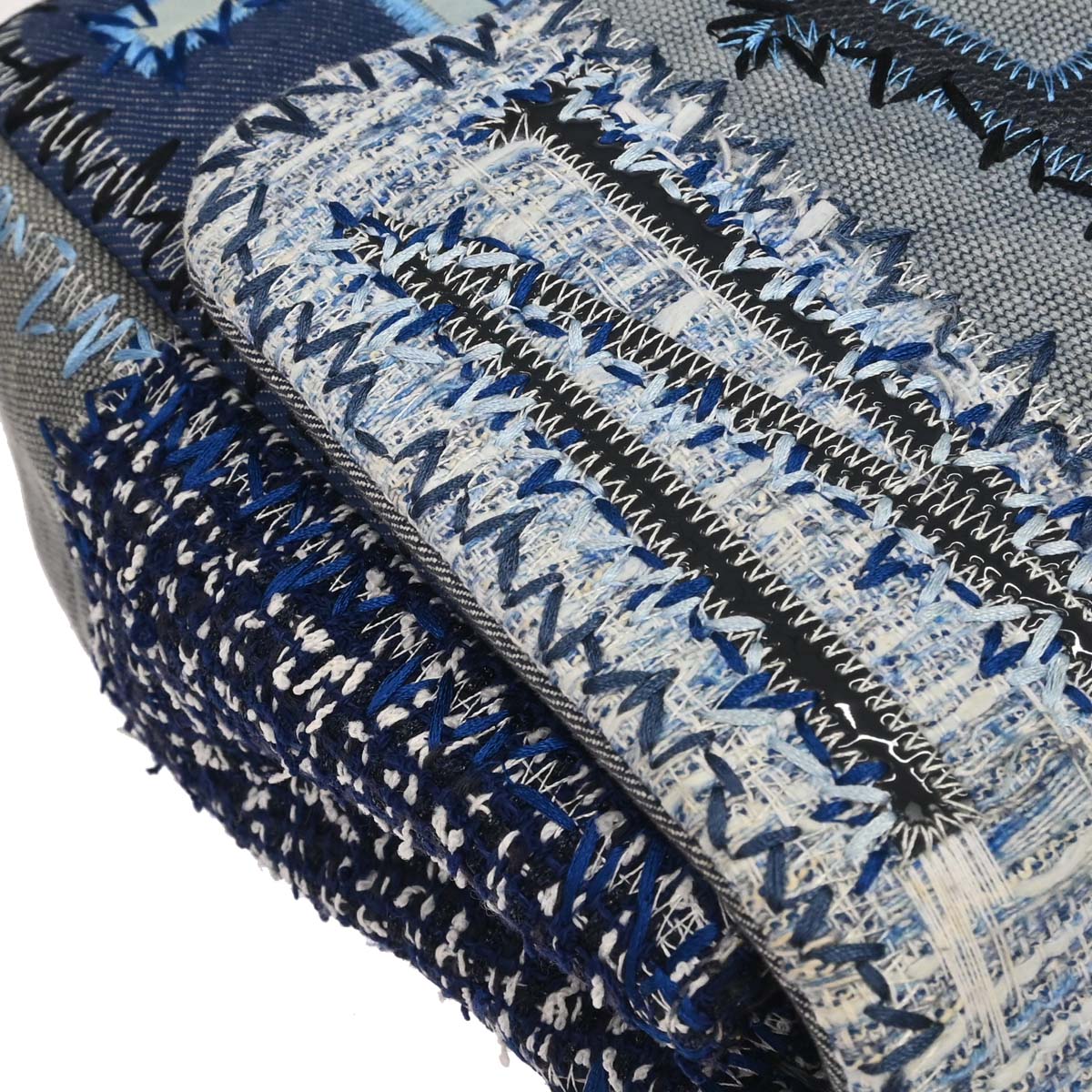Chanel 2015-2016 Blue Tweed Patchwork Jumbo Shoulder Bag