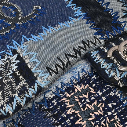Chanel 2015-2016 Blue Tweed Patchwork Jumbo Shoulder Bag