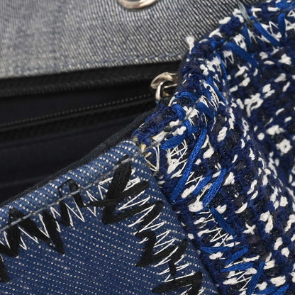Chanel 2015-2016 Blue Tweed Patchwork Jumbo Shoulder Bag