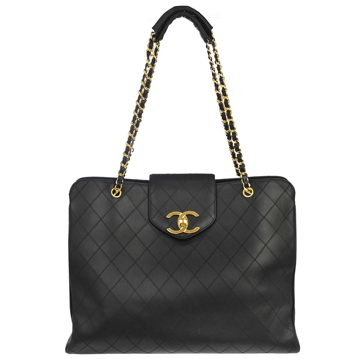 Chanel 1991-1994 Black Lambskin Bicolore Supermodel Shoulder Bag