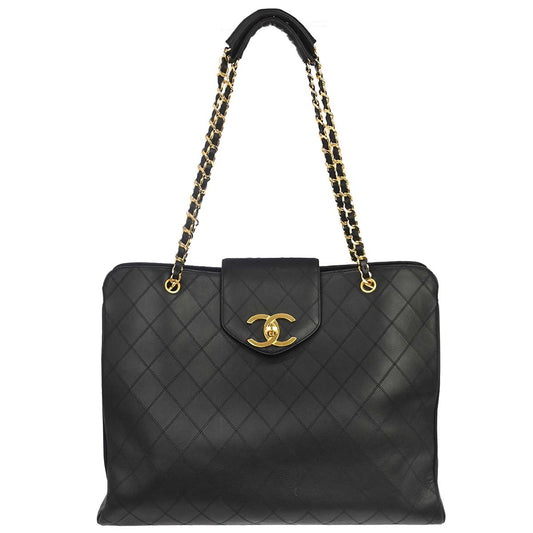 Chanel 1991-1994 Black Lambskin Bicolore Supermodel Shoulder Bag