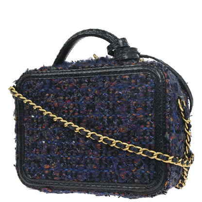 Chanel * 2018-2019 Navy Black Tweed Python Filigree 2way Shoulder Vanity Handbag