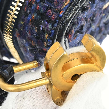 Chanel * 2018-2019 Navy Black Tweed Python Filigree 2way Shoulder Vanity Handbag