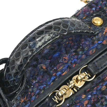 Chanel * 2018-2019 Navy Black Tweed Python Filigree 2way Shoulder Vanity Handbag