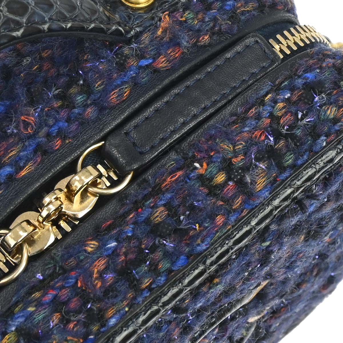 Chanel * 2018-2019 Navy Black Tweed Python Filigree 2way Shoulder Vanity Handbag