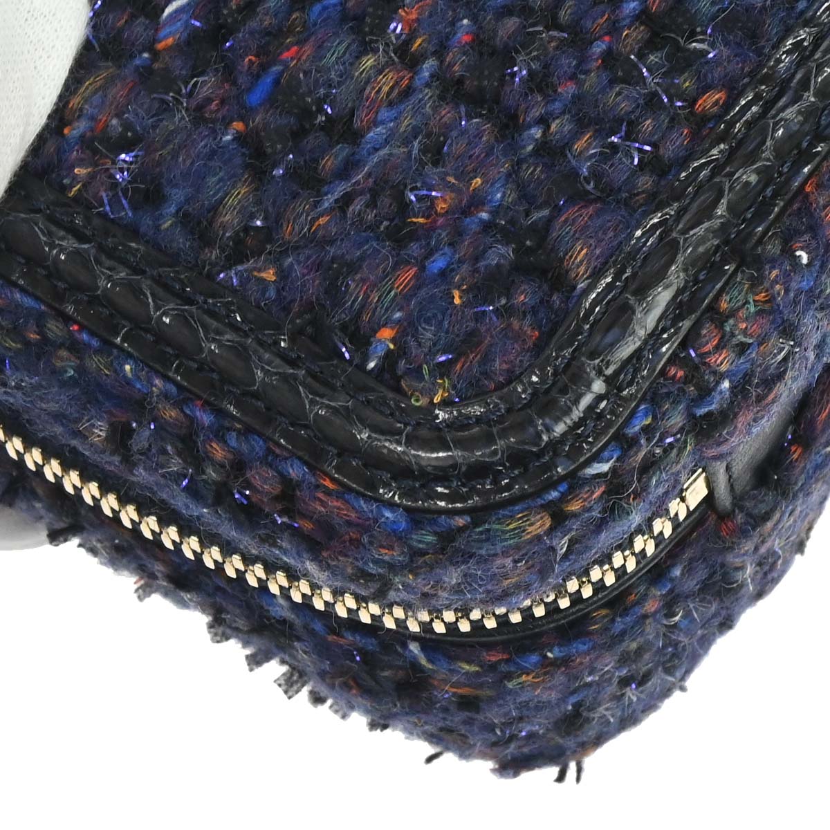 Chanel * 2018-2019 Navy Black Tweed Python Filigree 2way Shoulder Vanity Handbag